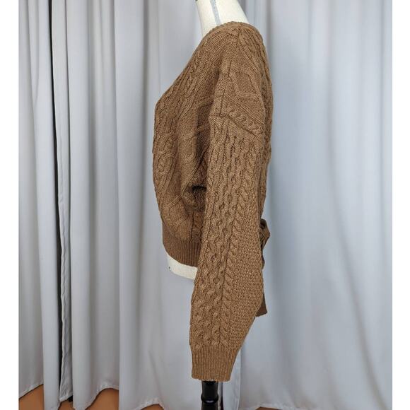 Beige Botany Cable Knit Open Back Wool Blend Sweater Brown Size Small - Picture 3 of 13
